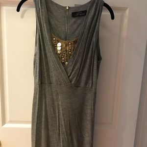 Grey midi dress with some sequins in the front